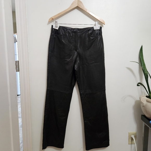 DKNYC Pants - DKNY Vintage Y2K 100% Leather Straight Leg Pants Size 10